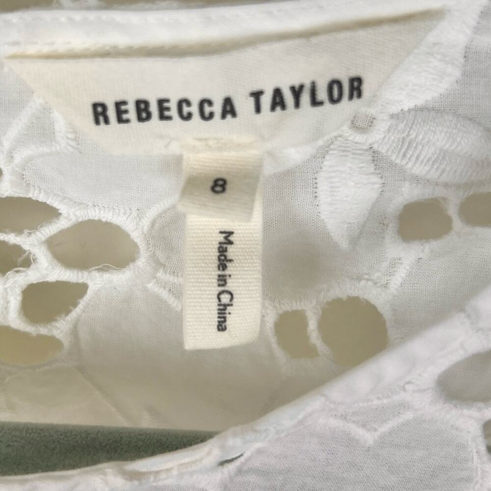 Rebecca Taylor Adriana White Floral Eyelet Blouse 8 Embroidered - Picture 3 of 7